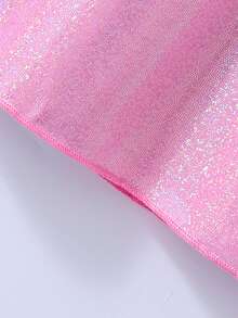 Vestido de malla rosa para niñas, vestido sin mangas con volantes en los hombros y cinturón en la cintura, vestido de parche de malla de punto, verano - Rosa - Ver 6