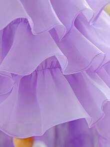 Baby Girls' Round Neck Multi-Layer Organza Cute Wedding Flower Girl Dress With Trailing, Suitable For Runway, Birthday Party - Mauve Purple - View 8