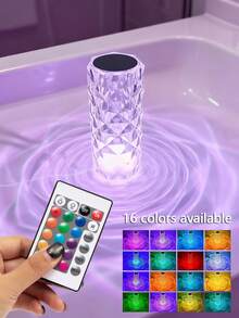 水晶台灯（触摸和遥控），氛围夜灯，RGB 16色变色灯，USB供电，充电2-3小时，适用于房间装饰、派对、餐厅、节日、露营、婚礼，营造浪漫梦幻的氛围。 - 玫瑰水晶檯燈 - 查看 3