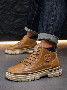 New Boots, Retro Men's Shoes, High-Top Lace-Up Shoes, British Style Men's Shoes Work Boots - Yellow - View 4