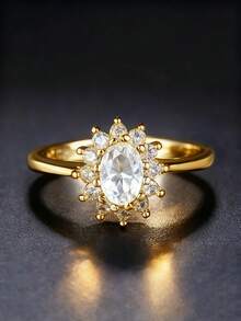 Hộp quà tặng Nhẫn vàng Cubic Zirconia sáng bóng sang trọng, Trang sức thời trang cho nữ Tiệc cưới đính hôn, Chất lượng cao Không gây dị ứng Không phai màu, Quà tặng lý tưởng cho ngày lễ tình nhân - Vàng - Xem 8