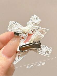 4/10pcs Lace Butterfly Hair Clips, Lace Side Clips, Bangs Clips, Wispy Clips, Bridal Headpiece, Valentine's Day Hair Accessories, Everyday Butterfly Hair Clips, Elegant, Cute, Fashionable, Versatile, Suitable For Parties, Events And Holidays, Gift For Girls, Hair Accessories, Hairpin - White - View 2