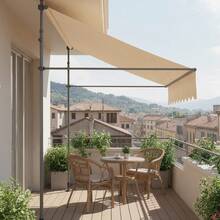 Regenschutz für Pavillondächer Gelenkarmmarkise mit Handkurbel,Terrassenüberdachung Sonnenschutz Wasserdicht Balkonmarkise ohne Bohren,Klemmmarkise für Terrasse, Garten und Balkon - Beige - - Übersicht 11