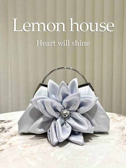 1pc Vintage Silver-Gray Elegant Romantic 3D Floral Women's Wedding Bridal Clutch Bag, Lightweight Petal Formal Party Evening Bag, Bridesmaid Handbag, Formal Gala Cocktail Crossbody Bag