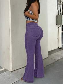 GILIPUR New Purple Y2K Flare Jeans For Women, High-Waisted Slim Fit Stretchy, Elegant & Fashionable Casual Street Style, Retro For Winter & Spring, Suitable For New Year, Valentine's Day And Other Holidays, Also An Ideal Gift Choice. Exquisite Yet Casual Appearance, Perfect For Formal Parties, Casual Dinners And Concerts. - Purple - View 3