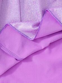 少女紫色珍珠拼接网纱无袖荷叶边收腰可爱甜美网纱连衣裙，夏季 - 紫色 - 查看 8