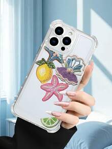 1PC Funda transparente con diseño de limón, estrella de mar y conchas estilo veraniego y artesanal protección contra caídas delgada ideal para mujeres uso diario diseño fresco y decorativo regalo perfecto para pareja funda transparente resistente a golpes, compatible con Apple Phone17/16/15/14/13/12/11/XS/XR/X/PLUS/PRO/PROMAX agarre cómodo regalo festivo para amigos, novia, novio, familia - transparente - Ver 3