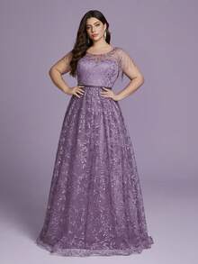 Anpoket (No Fixed Flower) Round-Neck Embroidered Snow Silk See-Through Patchwork Beaded Tassels Velvet Belt Long Skirt - Dusty Purple - View 1