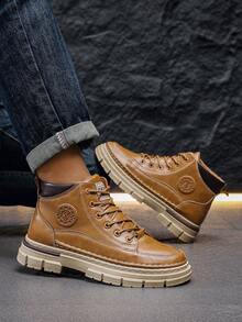 New Boots, Retro Men's Shoes, High-Top Lace-Up Shoes, British Style Men's Shoes Work Boots - Yellow - View 3