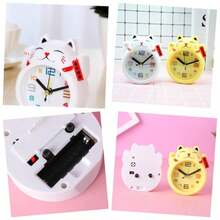 2 Piezas De Reloj Despertador con Forma De Gato De Dibujos Animados Lindo Reloj De Escritorio Reloj De Mesa Nmeros Grandes Y Mano De Obra Exquisita - Blanco - Ver 1
