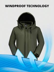 CAMEL CROWN 男士冬季防水保暖滑雪服仿毛皮抓绒雨衣带可拆卸帽子 - 深銅綠 - 查看 4