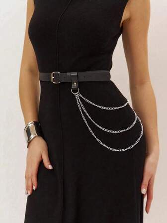 1PC Waist Band PU Leather Harness With Chains Goth Body Chain Valentine's Day Gift Women's Accessories