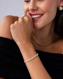 PAVOI 14K Gold Plated Tennis Bracelets For Women - Bezel Set Cubic Zirconia Bracelet - Simulated Diamonds Round, Trillion, Trinity, Radiant, Pear, Heart Cut Stones Wedding Jewelry Gifts For Brides - White Gold - 查看 7