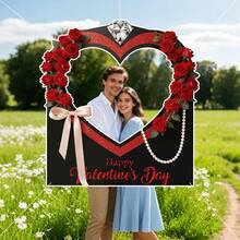 1 set di cornici portafoto a forma di cuore e fiore di rosa con decorazioni di diamanti per la festa di San Valentino, per uso interno ed esterno - Multicolore - Visualizzare 12