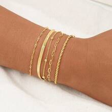5pcs Elegant Stackable Women's Gold Tone Bracelet Set, Suitable For Daily Wear Jewelry - Yellow Gold - View 2