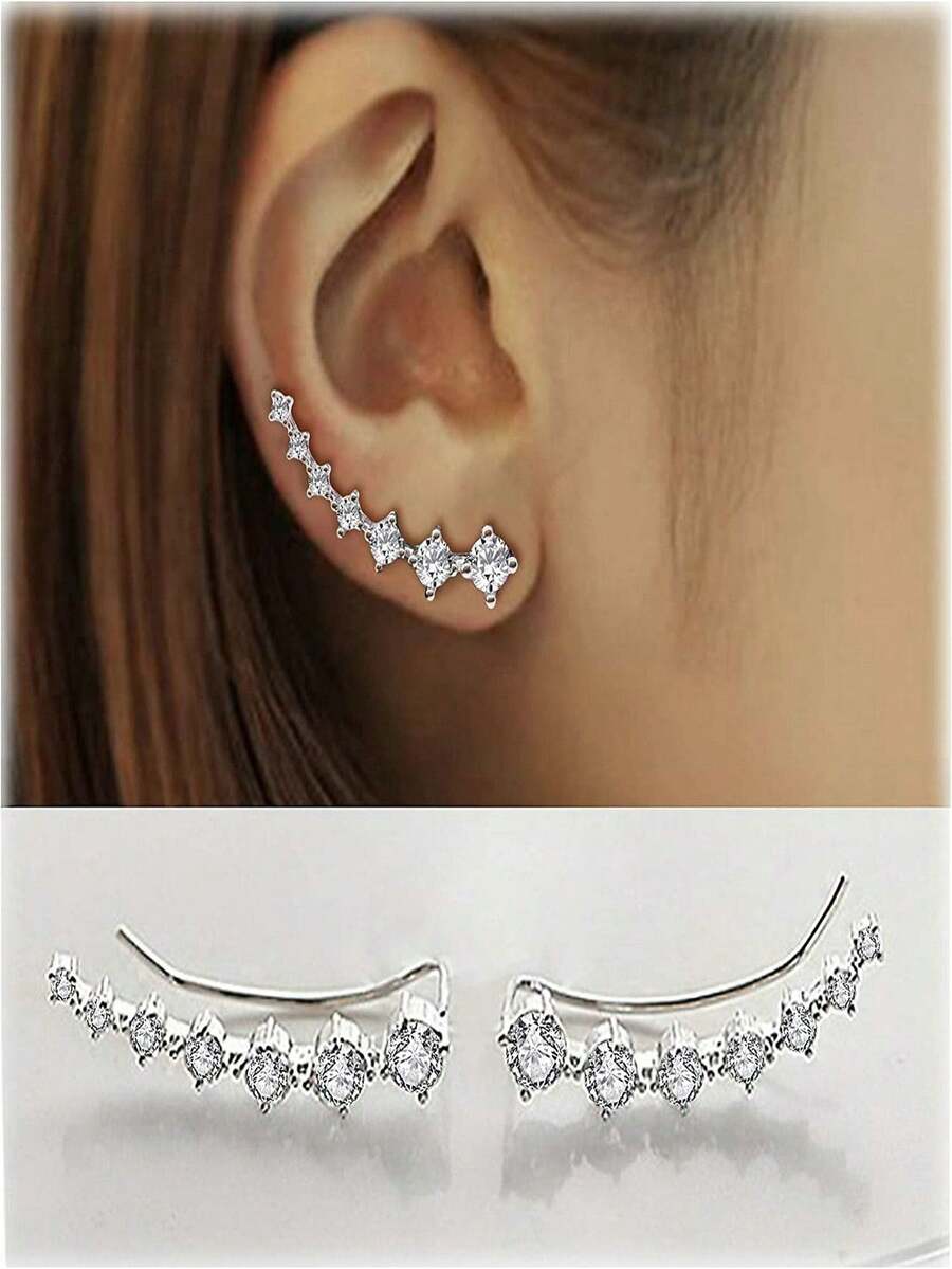 2pcs Rhinestone Decor Earrings - Bạc - Xem 1