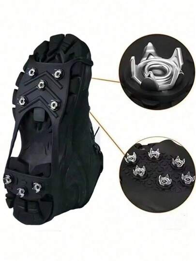1 Pair Of Outdoor Anti-Slip Shoe Covers With Ice Cleats, 8-Tooth Stainless Steel Snow Traction Spikes, Winter Anti-Slip Tool (One Size) 1 Piece Of Outdoor Anti-Slip Snow Shoe Spikes, 8-Tooth Stainless Steel Ice And Snow Grips, Winter Anti-Slip Traction Plate, Anti-Slip Tool, Anti-Slip Shoe Covers, Suitable For Ice And Snow Mountaineering.