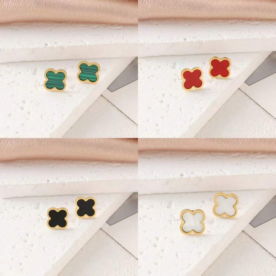 两枚四叶草耳环，采用不褪色不锈钢材质，时尚小众设计，女士轻奢高端配饰，送给女性朋友的礼物。