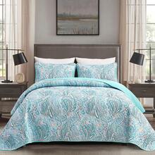 3Pcs Blue Paisley Queen King Double Bedspread Coverlet Bedding Sets (1 Quilt + 2 Pillow Cases), Fashion Paisley Design, Fresh & Minimalist, Comfortable Soft Breathable, Suitable For Bedroom, Home, Dorm, Christmas Day Gifts, Hotel Decoration, All Seasons - 淺藍色 - 查看 1