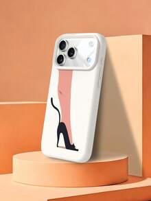 1pc Cat High Heel Pattern, Large Hole Liquid Beige Anti-Drop Phone Protective Case, Silicone Material, Can Be Given As Holiday Gift, Compatible With Apple Xs/Xs Max/Xr/11 12 13 14 15 16 Pro/Pro Max/14 15 16 Plus/17, Unisex - Multicolor - View 3