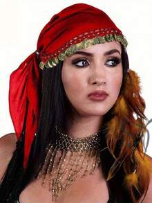 1 chiếc khăn trùm đầu múa bụng chủ đề cướp biển Bohemia - Màu đen với sequin và hạt cườm vàng & cam, có thể giặt tay, phụ kiện mũ dân gian cho các buổi biểu diễn múa, tiệc hóa trang và các sự kiện văn hóa. - Nhiều màu - Xem 23