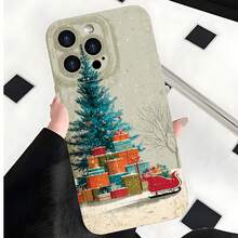 2026 nueva funda de teléfono esmerilada, funda de teléfono con estampado de árbol de Navidad con regalos y trineo para  17 15 Pro Max  17 14 Pro  17 13  Galaxy S23 S22 S21 funda de teléfono para parejas regalo para novio novia regalo de vacaciones - Blanco antiguo - Ver 7