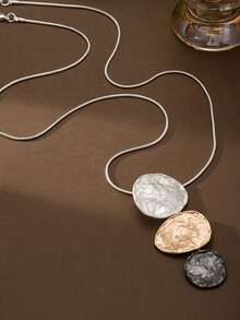 SophiaXuan 1pc Women's Fashion Y Shape Pendant Necklace Retro Simple Round Zinc Alloy Silver Enamel Adjustable Long Snake Chain Elegant Sexy Sweater Chain Necklace Suitable For Daily Party Banquet Wedding Fashion Item Mother's Day Gift - Gray, Khaki, Black - View 9