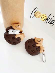 1个可爱3D卡通饼干熊设计保护套，兼容第四代、1/2代、Pro第二代，柔软硅胶防震Pro第三代保护套，趣味耳机保护套（不含耳机） - 棕色 - 查看 5