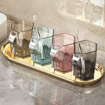 1pc Luxury Couple/Dorm Toothbrush Holder, Transparent High-End Rinse Cup, Bathroom Accessories