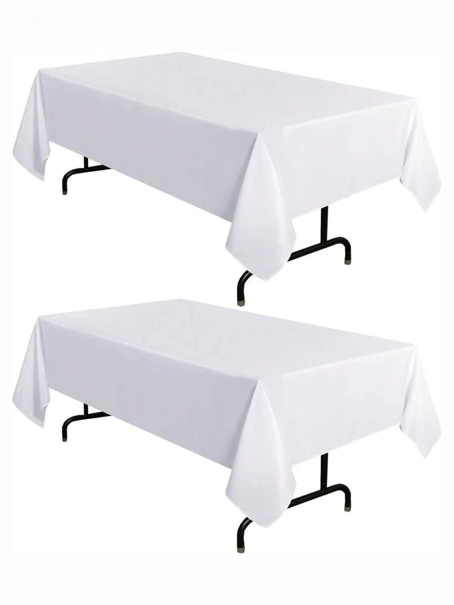 半件装白色纯色布艺桌布，涤纶材质，简约现代餐桌布，高端北欧风咖啡桌布