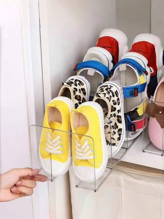 1/4pcs Transparent Plastic Shoe Rack - Space-Saving, No Assembly Required, Multi-Layer Floor Shoe Cabinet, Durable Transparent Storage Shelf, Suitable For Entryway, Closet, Home Organization, Layered Storage System, Easy Viewing, Practical Storage Rack