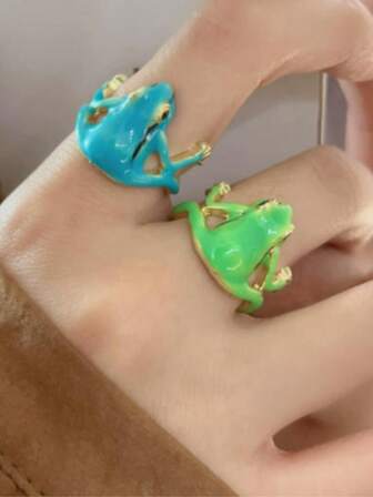 1pc Unique Tree Frog Design Ring, Quirky Frog Adjustable Open Ring, Niche Design