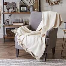 DII - Manta rústica de algodón con forma de diamante con flecos para silla, sofá, pícnic, acampada, playa y uso diario, 50 x 60 pulgadas, azul francés con doble diamante(50x60" Natural) - Multicolor - Ver 6