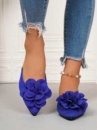 Women's Pointed Toe Bow Slip-On Mule Flats, Versatile Casual Loafers, Suitable For Pairing With Dresses, Soft And Comfortable, Suitable For Spring, Summer And Autumn