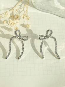 一对水钻蝴蝶结耳环，小众奢华甜美高端耳环，低过敏性耳钩，镶嵌仿钻，情人节礼物，适合任何场合