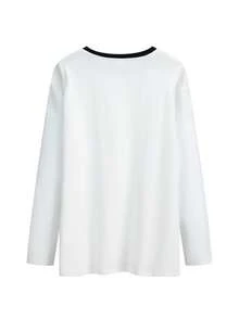 JUTU 女士春季通勤上衣，时尚侧条纹长袖T恤，户外休闲装 - 057白拼黑 - 查看 9