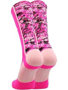 Calcetines de equipo de línea base con lazo rosa de conciencia sobre el cáncer de mama de TCK Sports - Rosa neón/Rosa/Rosa - Ver 3