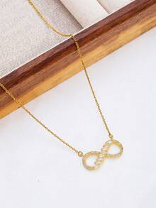 1pc Fashionable Infinity Symbol & Rhinestone Embellished Minimalist Numeral Necklace, Elegant & - Gold - View 2
