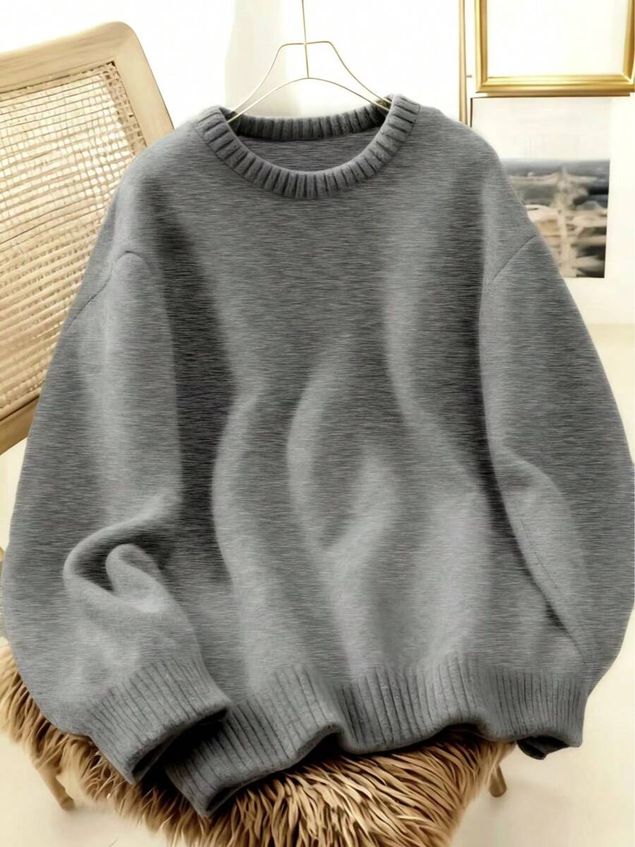 Suéter de punto de unicolor suave y acogedor para mujer, uso casual para otoño - Gris floral - Ver 1