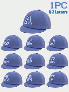 1顶婴儿/幼儿蓝色26字母图案软边棒球帽，蓝色字母图案，时尚简约百搭，轻盈柔软，防晒，适合1-2岁男/女婴日常休闲佩戴，春夏皆宜，可作为实用礼物 - 藍色 - 查看 2