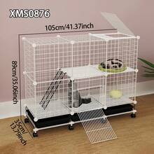 Movable Small Animal Cage With Tray, Indoor Kitten Villa, Non-Occupying Small Cat Cabinet With Wheels - Multicolor - View 3