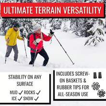 Trekking Poles – Adjustable Lightweight Hiking Poles With Snow Baskets & Carbide Tips For Winter, Rubber Tips For Summer, All-Terrain Use - Red - View 2