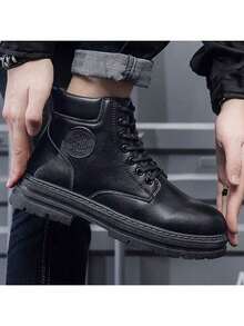 Men High-Top Leather Riding Boots - Black - View 2
