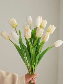10pcs 33.02cm Realistic Artificial White Tulips, Suitable For Home, Kitchen, Room, Office, Party, Wedding Decor, Also Great Gift For Valentine's Day, Mother's Day, Father's Day, Graduation Ceremony - Multicolor - View 1