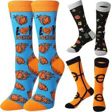 Coume 3 Pares de Calcetines Deportivos Divertidos para Fútbol ​ ​ baloncesto Fútbol ​ ​ voleibol Softbol ​ ​ para Videojuegos Regalos para Mujeres y Hombres(Estilo de Baloncesto,Naranja, Negro) - 1 - Ver 2