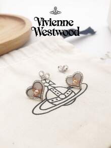 Vivienne Westwood 1pc Petra Brass Heart Rhinestone Earrings - Silver, Fashionable & Elegant Versatile Stud Earrings - Silver - View 8