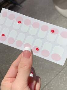 2 miếng dán móng tay màu hồng chủ đề Ngày Valentine, họa tiết trái tim và môi - Miếng dán móng tay tự dính kiểu Pháp, tự làm móng phủ toàn bộ móng, phù hợp cho phụ nữ và bé gái tự làm móng tại nhà. - Nhiều màu - Xem 7