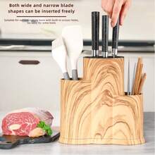 Multi-Function Kitchen Storage Rack - Non-Slip Rubber Knife Holder With Chopstick Rack, Freestanding Knife Block And Utensil Organizer - Khaki - View 5