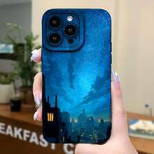 2026 nueva funda de teléfono esmerilada, funda de teléfono diseño de paisaje urbano de cielo nocturno estrellado para iPhone 17 14 13 12 11 Pro Max Se 2020  Galaxy S23 S22 S21 S20 Plus Note 20 10 funda protectora para teléfono regalo de pareja para novio novia regalo de vacaciones - Azul Klein - Ver 5