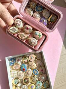 复古浪漫金色不对称相框项链；照片吊坠项链；彩色树脂心形贝壳项链；优雅多层女士首饰（不含包装盒） - 彩色 - 查看 10